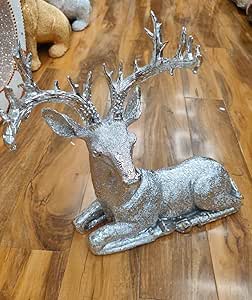 Deer large glitter sculpture silver