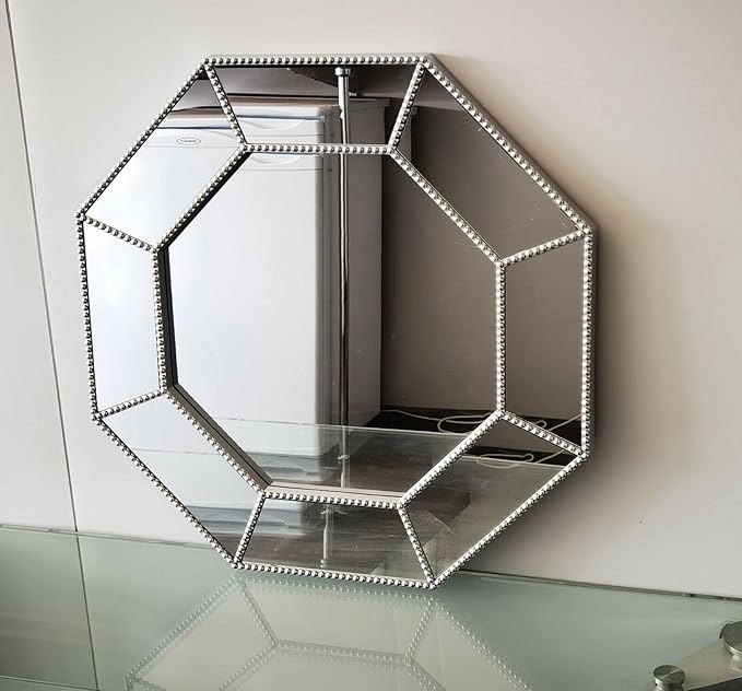 Silver hexagonal wall mirror industrial décor
