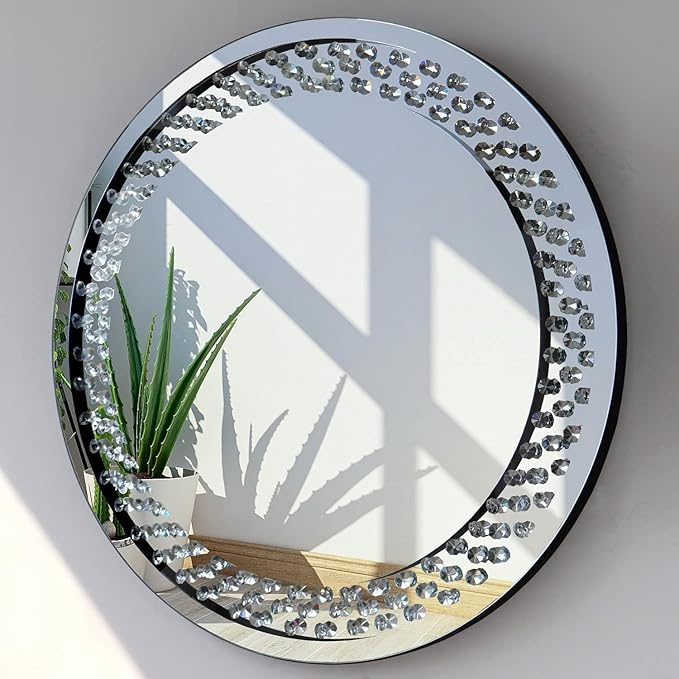 Floating round jewelled wall mirror 60cm