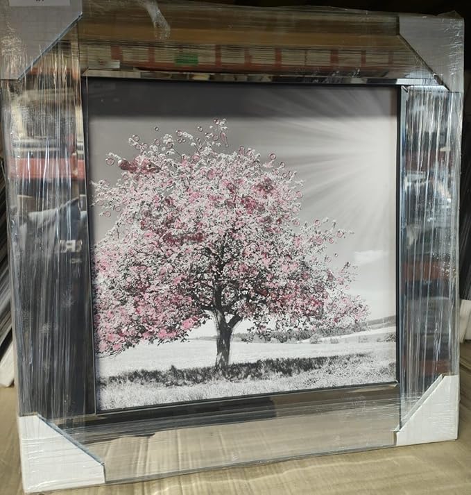 Blossom tree mirrored wall art 55x55cm