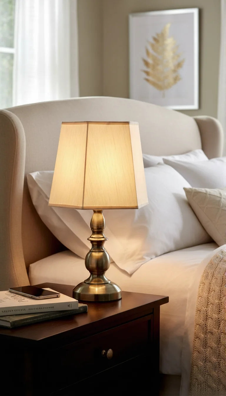 Antique Gold Table Lamp with Cream Satin Shade | Classic Home Lighting