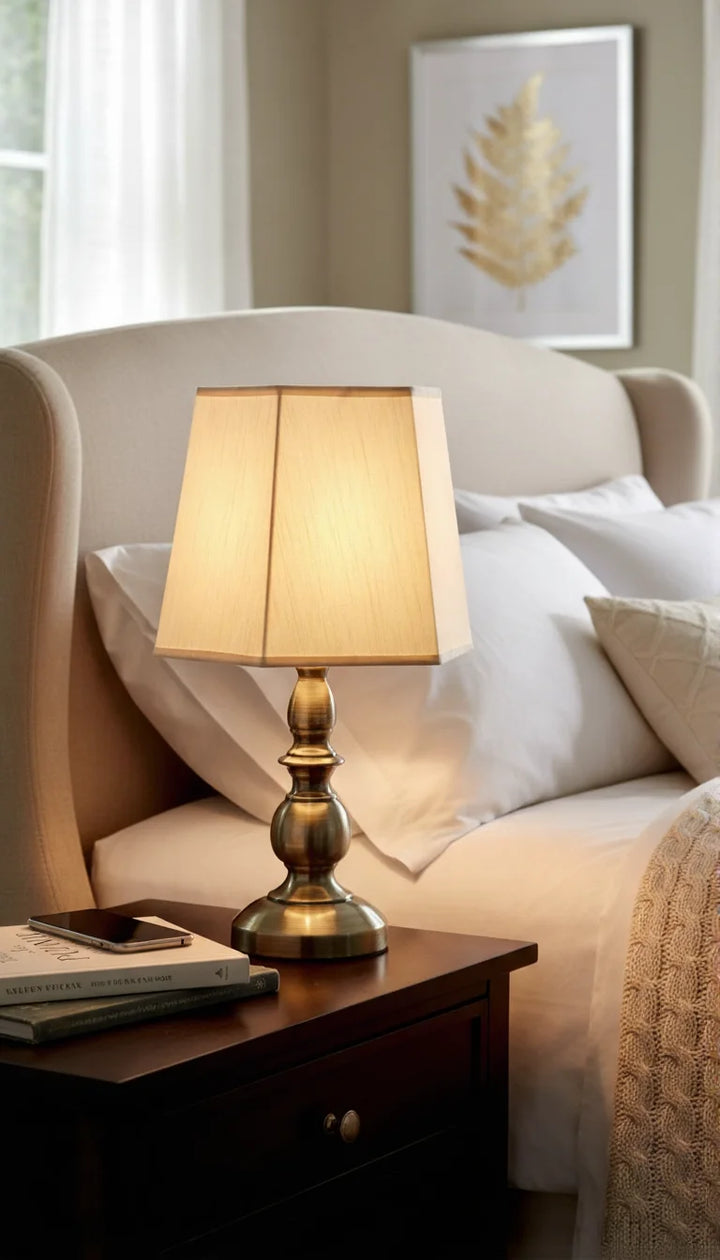 Antique Gold Table Lamp with Cream Satin Shade | Classic Home Lighting