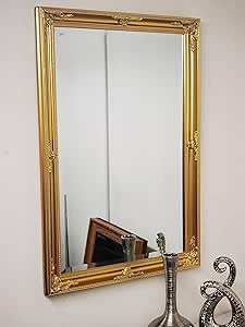 Large wooden frame ornate wall mirror gold