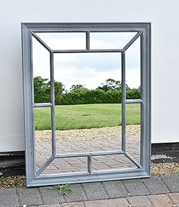 Large rectangle antique window mirror grey