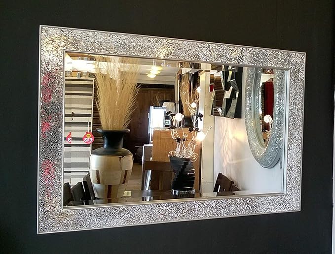 Silver crackle mosaic wall mirror bevelled edge