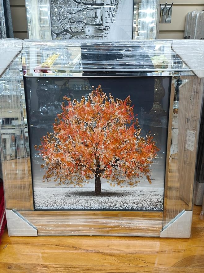 Orange blossom glitter wall art mirrored frame liquid art luxury wall décor