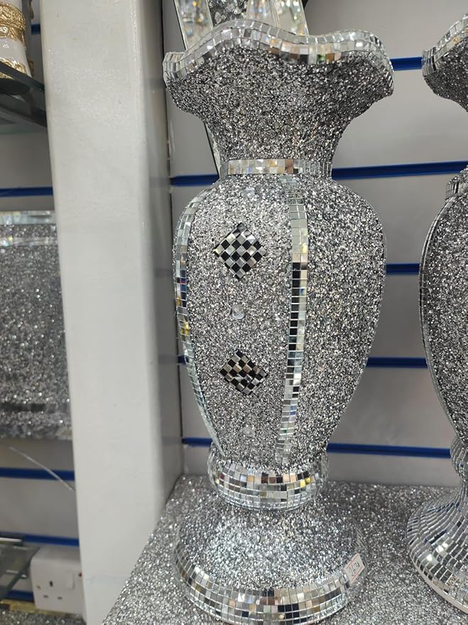 40cm silver sparkle crushed mirrored ornament