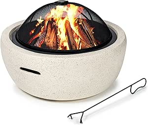 Outdoor fire pit concrete effect with grill & cover
