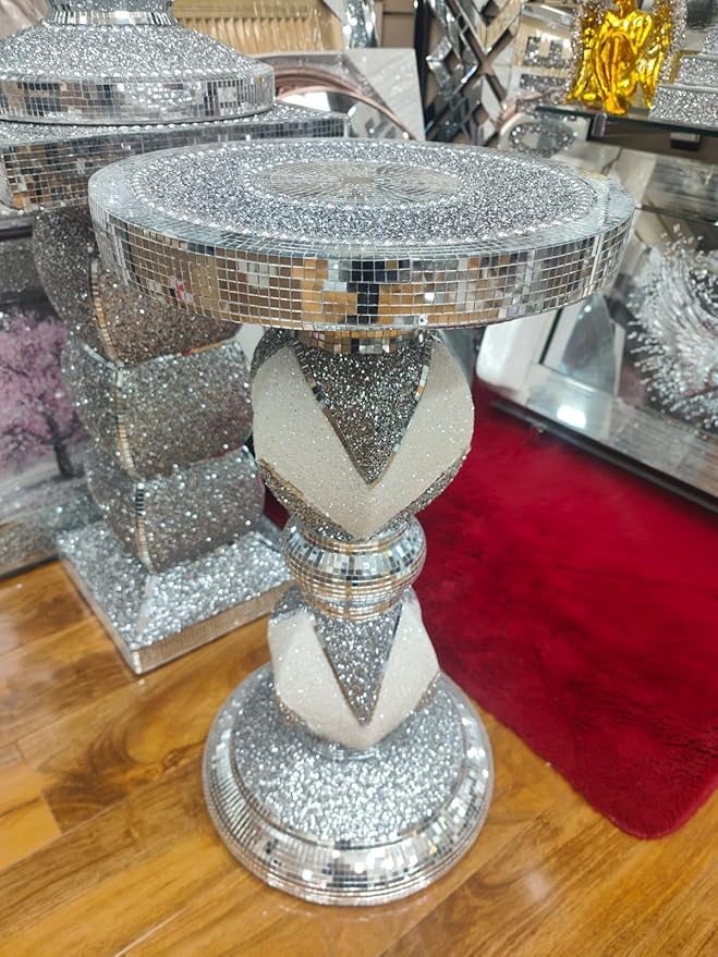 Silver mirrored crushed diamond side table luxury bedside table décor