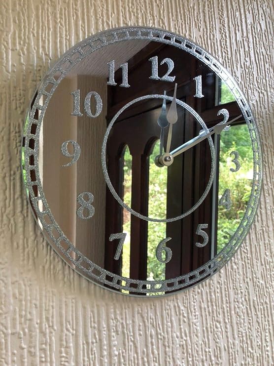 Sparkle Glitter Mirrored Round Silver Numeric Clock 35 Cm