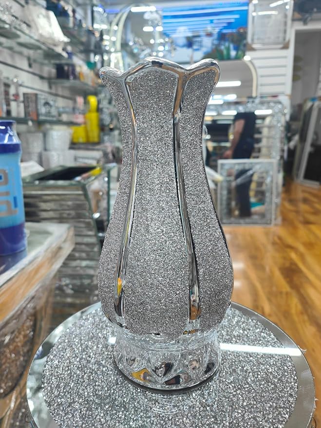 crushed crystal silver vase glitter decorative flower vase