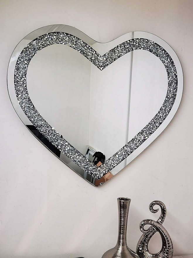 Heart crystal wall mirror silver design