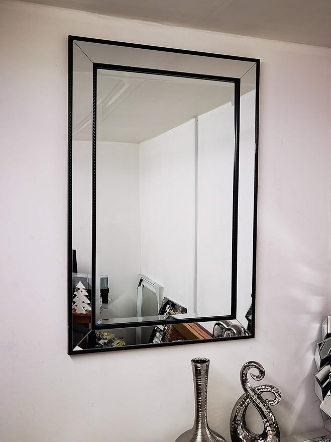 Black beaded wall mirror rectangular design
