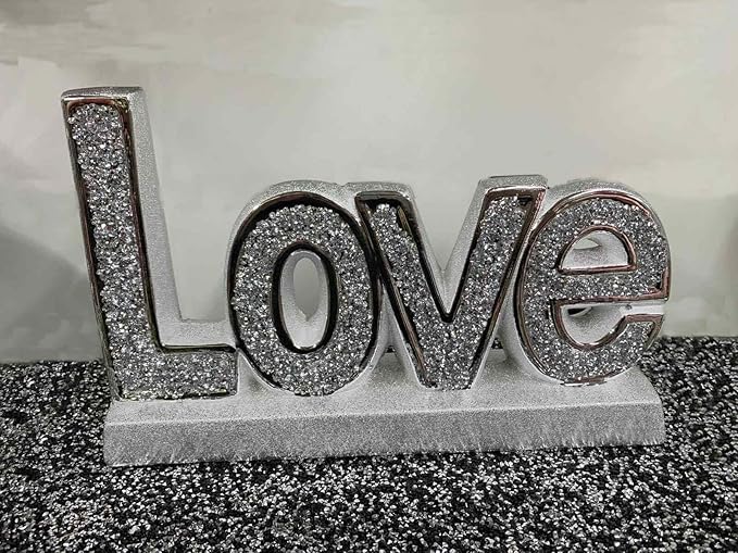 Silver love sparkle crushed diamond ornament