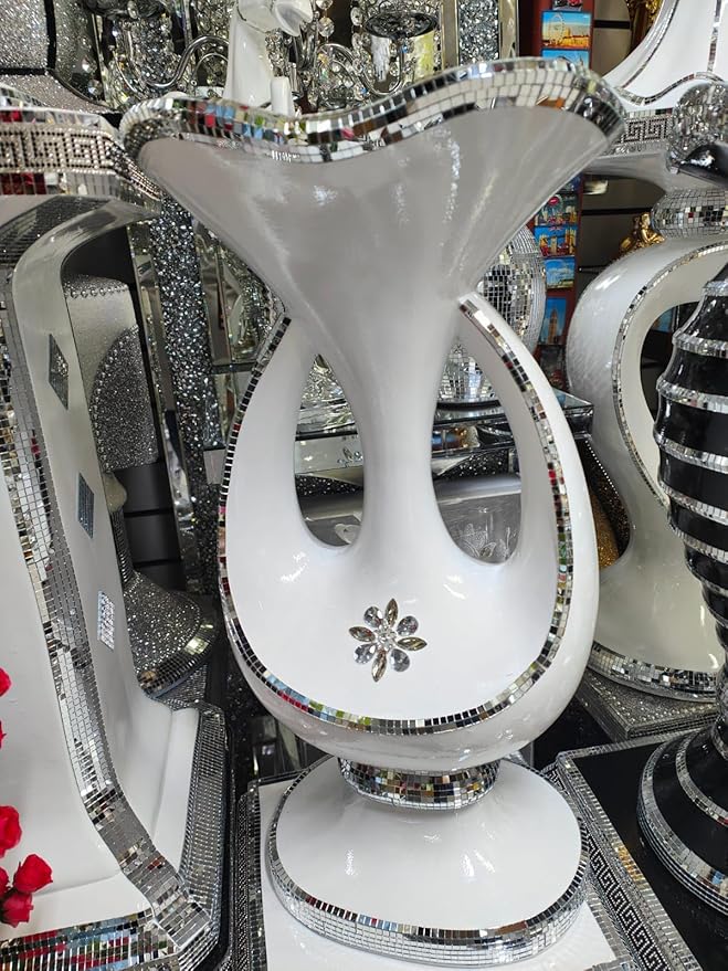 large silver mirrored floor vase home decor statement piece