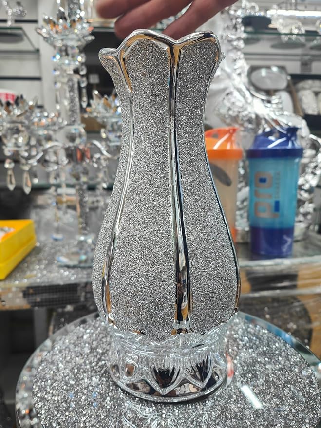 Silver decorative vase glitter mirror finish