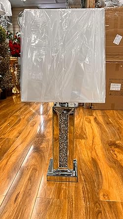 Large bling crushed diamond table lamp white shade