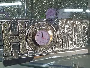 Silver bling crushed diamond ornament with clock