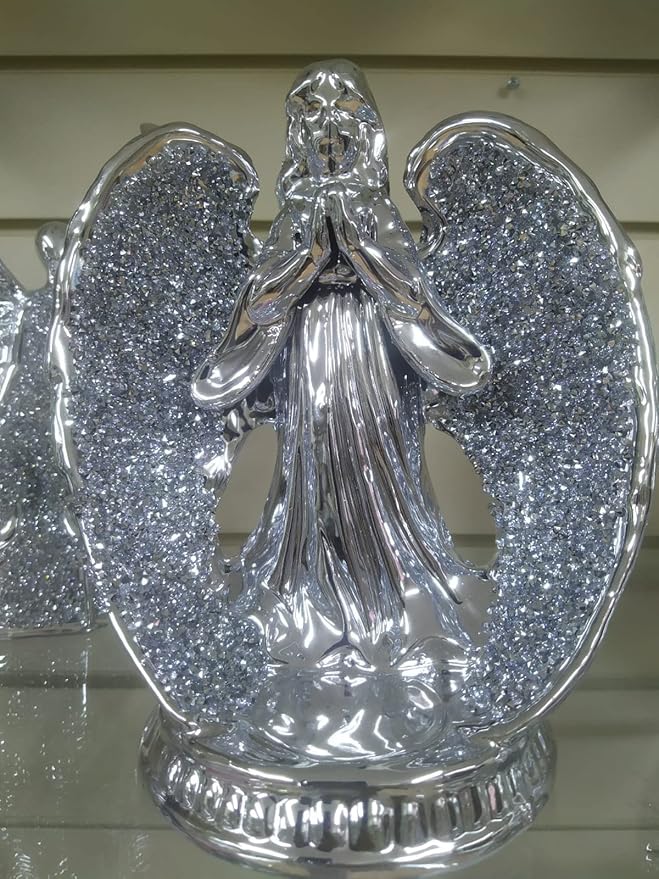 crushed crystal angel ornament silver home decor gift statue