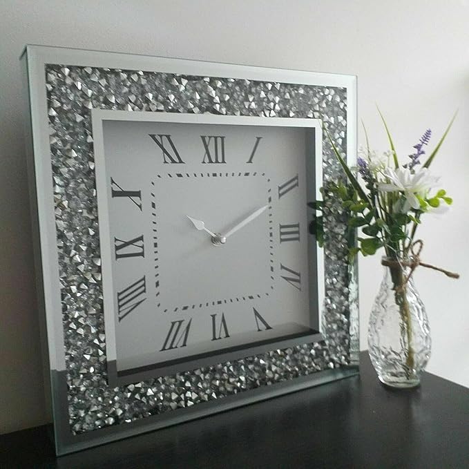 Crushed crystal wall clock roman numerals