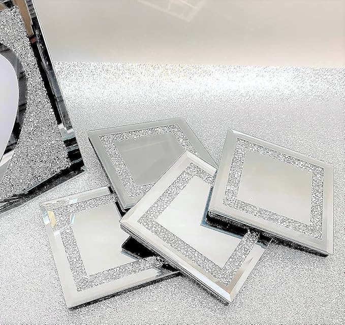 Square sparkle crushed jewel glass coasters