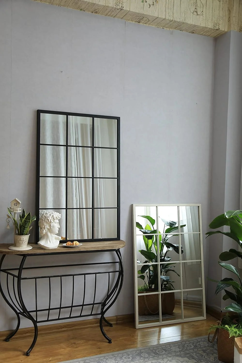 Large Black Rectangular Window Mirror – Modern Metal Frame Wall Décor Accent | Sparkle Decors UK