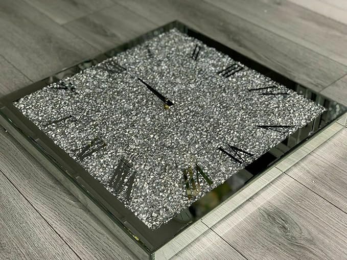 square jewel mirrored wall clock crystal decor