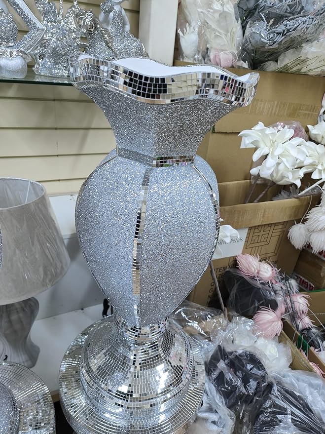 Silver diamante ceramic vase crushed crystal luxury home décor flower vase