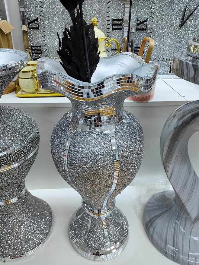 Silver crystal decorative vase with sparkle finish