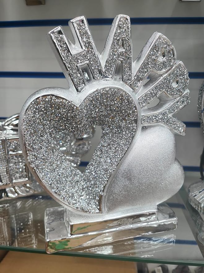 Silver heart crushed diamond ornament