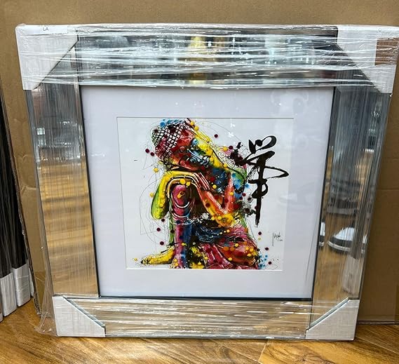 Buddha glitter wall art mirrored frame liquid art modern spiritual wall décor
