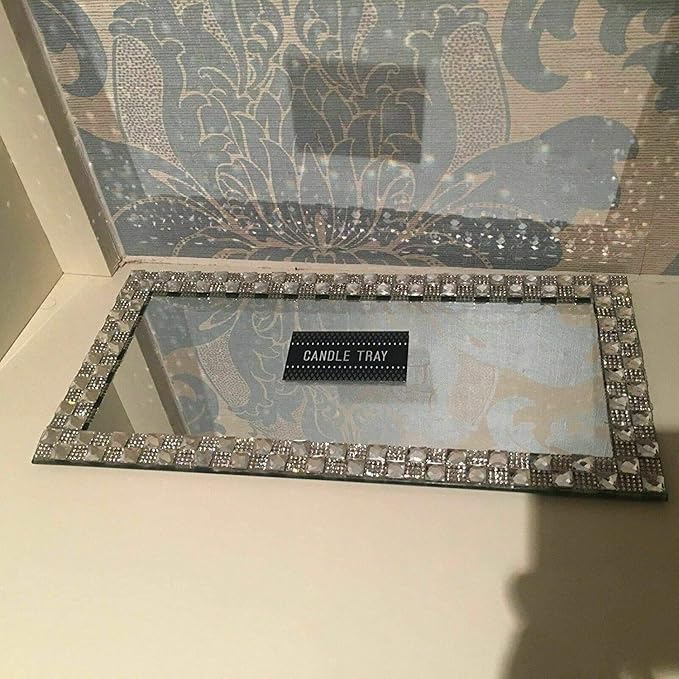 diamante mirrored candle plate glass decorative tray
