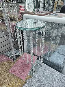 Round top end table crush diamond silver