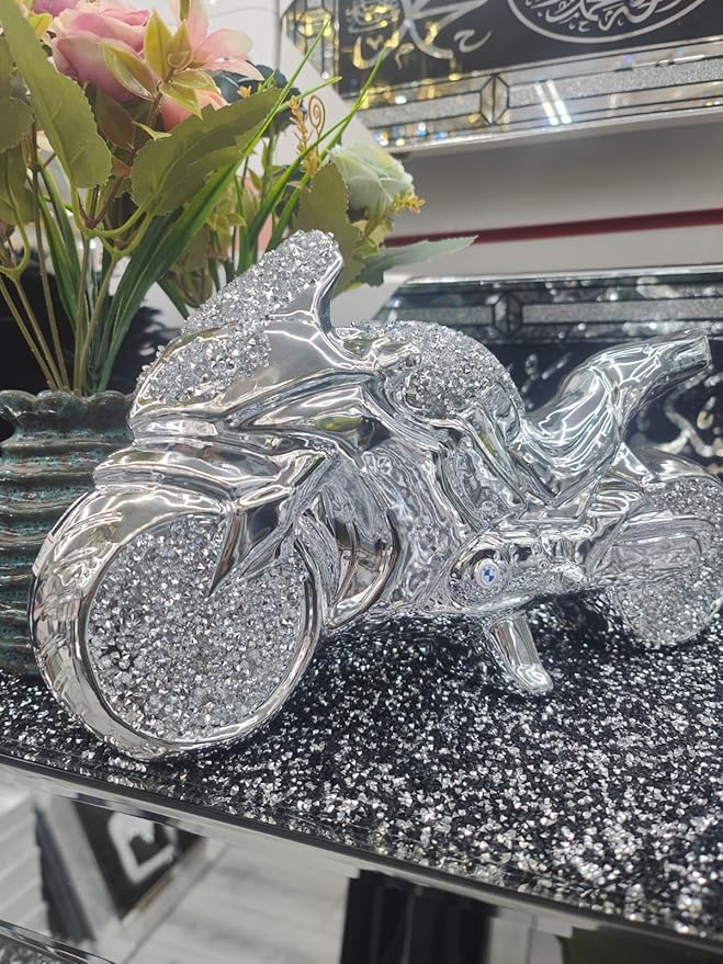 Crushed diamond silver ceramic bike ornament