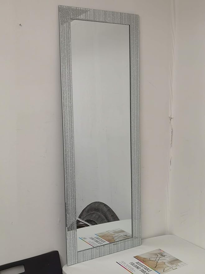 Silver glitter rectangle wall mirror 40x110cm