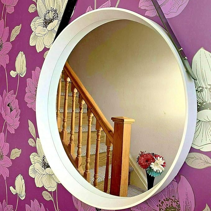 round wall mirror faux leather strap modern hanging mirror