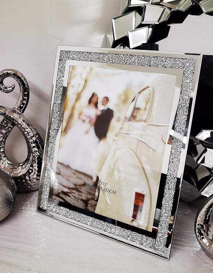 silver diamante photo frame crystal mirror sparkle