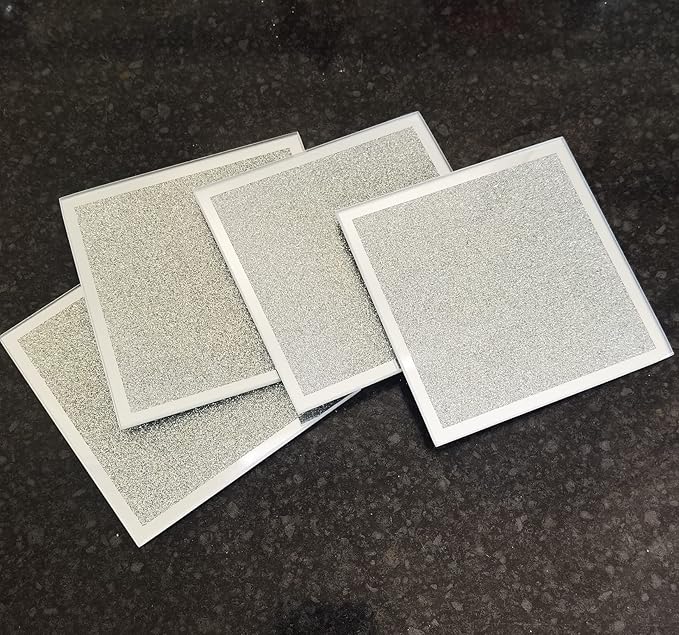 Square glitter glass sparkle coasters with placemat
