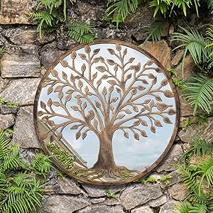 large round tree garden mirror outdoor decor