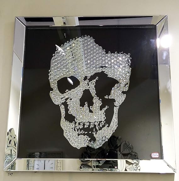 Crystal skull mirrored wall art silver decor