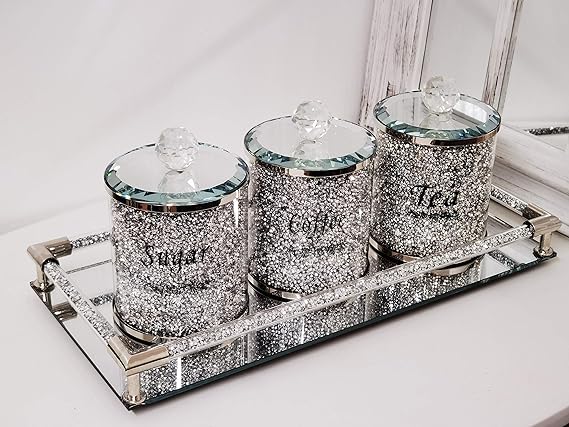 Crystal tea sugar jar set with tray