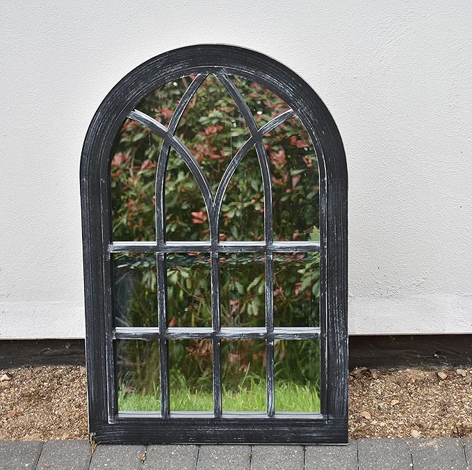 Rustic white window style wall mirror 92x62cm