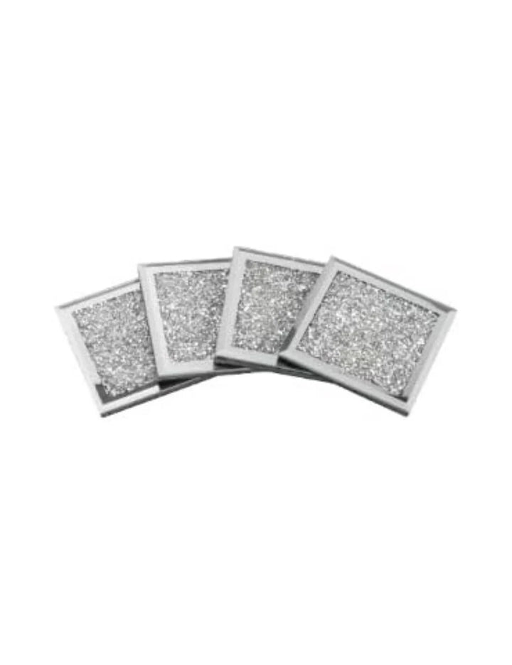 Luxury Crystal Mirrored Coaster Set – Crushed Diamond Glass, Set of 4