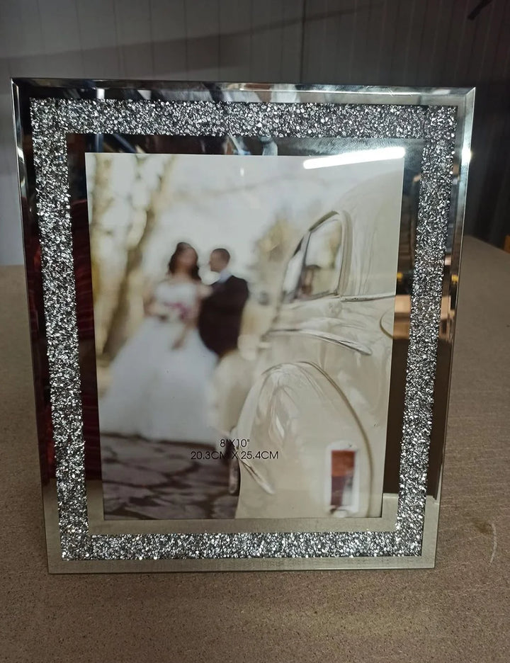Glam Silver Mirror Photo Frame – Crushed Crystal 8x10 – Sparkle Decors