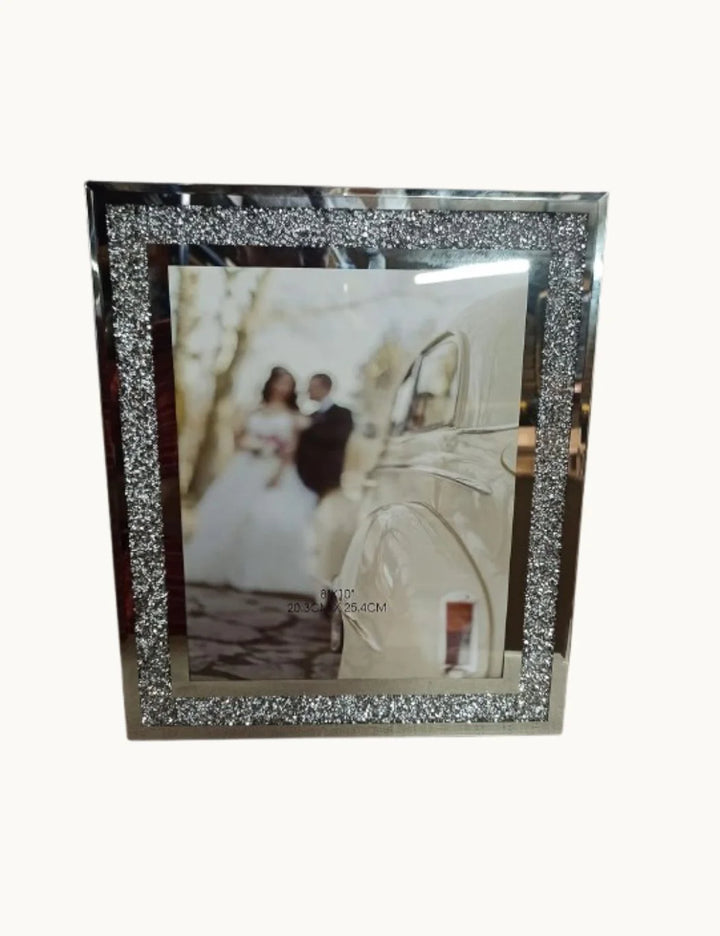 Glam Silver Mirror Photo Frame – Crushed Crystal 8x10 – Sparkle Decors