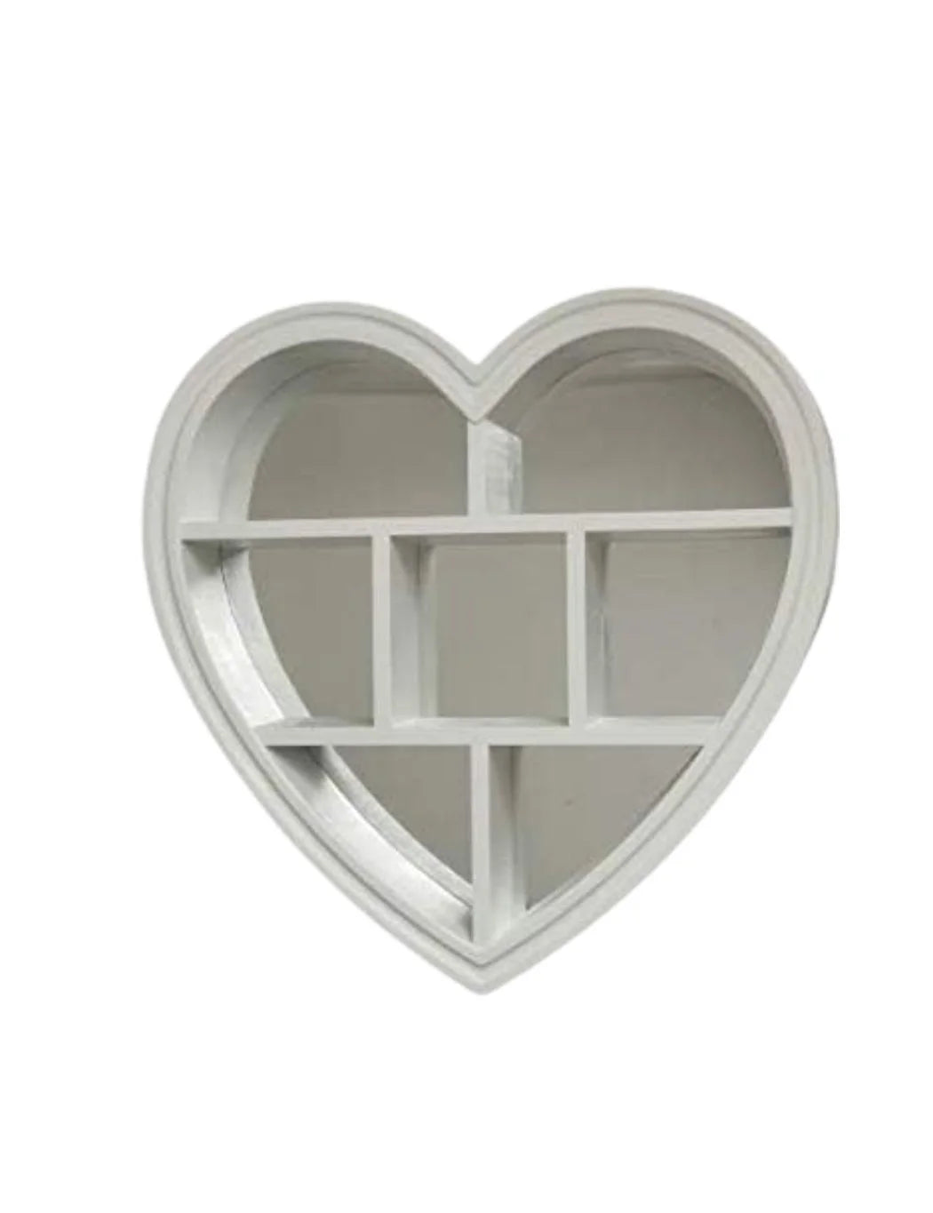 White Heart Mirror Shelf – Wall Display with 6 Compartments – Sparkle Decors