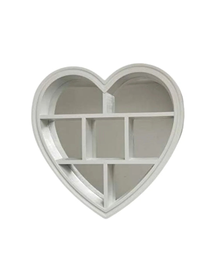 White Heart Mirror Shelf – Wall Display with 6 Compartments – Sparkle Decors