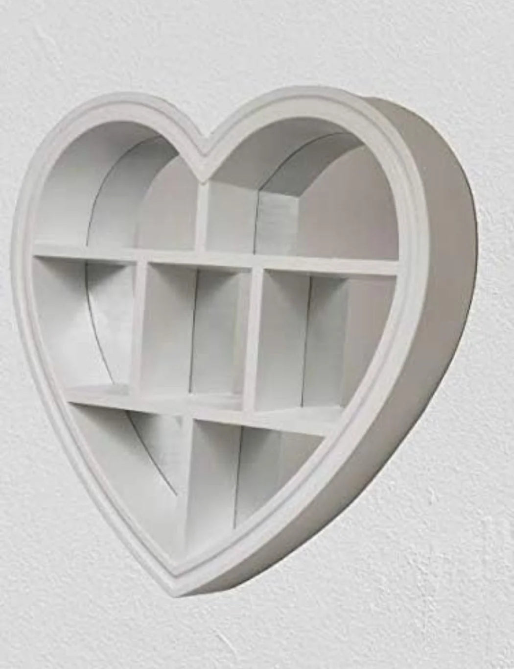 White Heart Mirror Shelf – Wall Display with 6 Compartments – Sparkle Decors