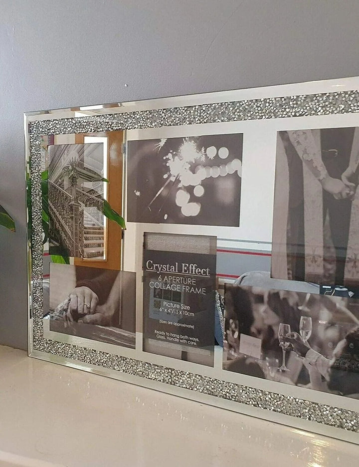 Silver Sparkle Multi Photo Frame – 6 Aperture Collage – Sparkle Decors