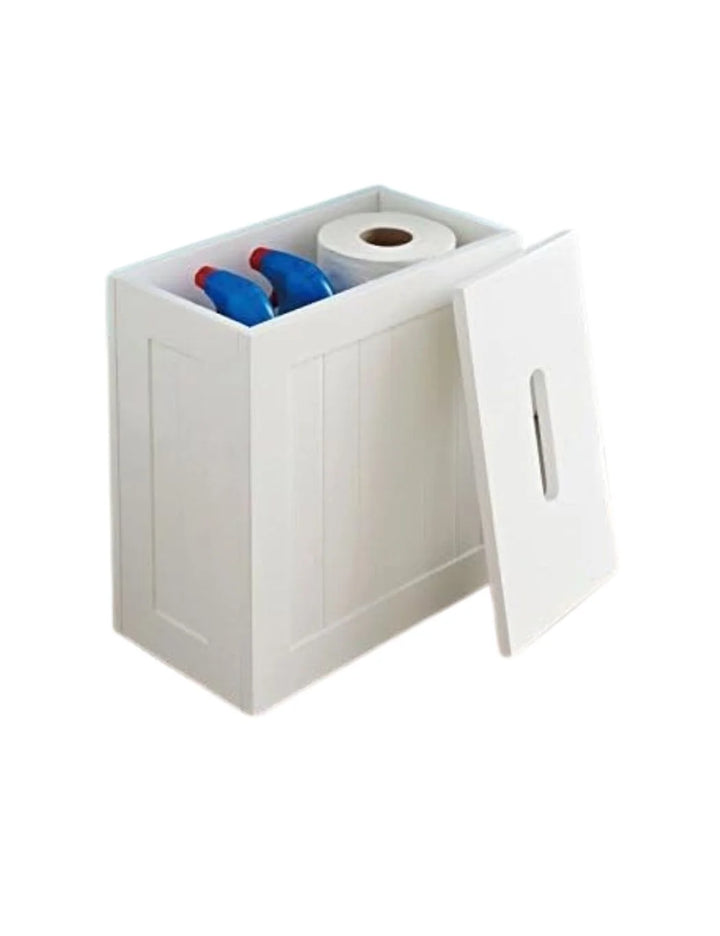 White Wooden Bathroom Storage Unit – Compact Toilet Box – Sparkle Decors
